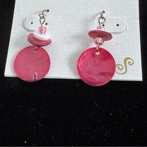 Pink Beaded Metallic Rounded Shell Drop Earrings